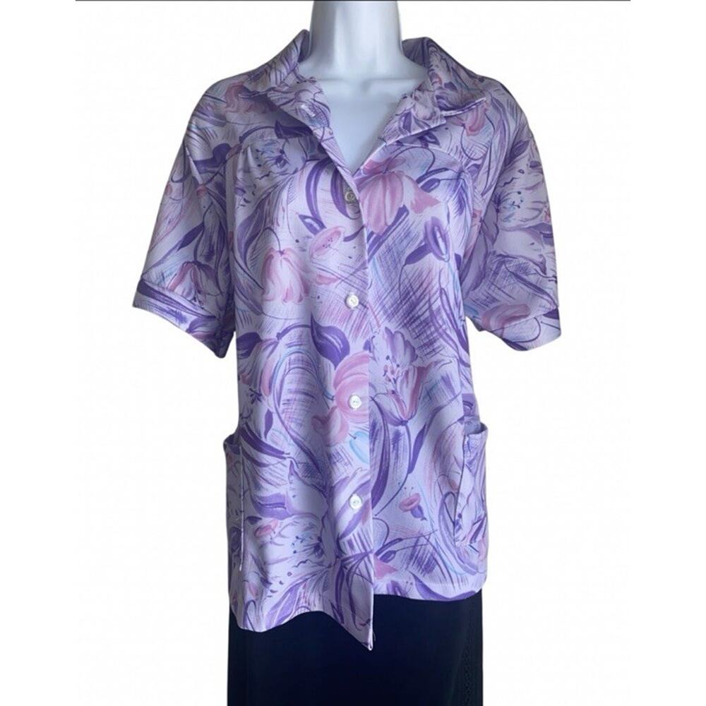 VTG Tour Edition Women's Plus Size 3X Purple Utility Scrub Top W Pockets Summer